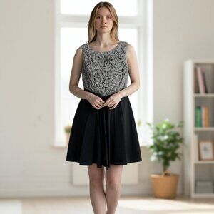 MULBERRY Pewter Gray and Black Ruched Silk Cocktail Dress Size 10